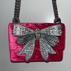Kurt Geiger Shoreditch bow Pink Velvet bag